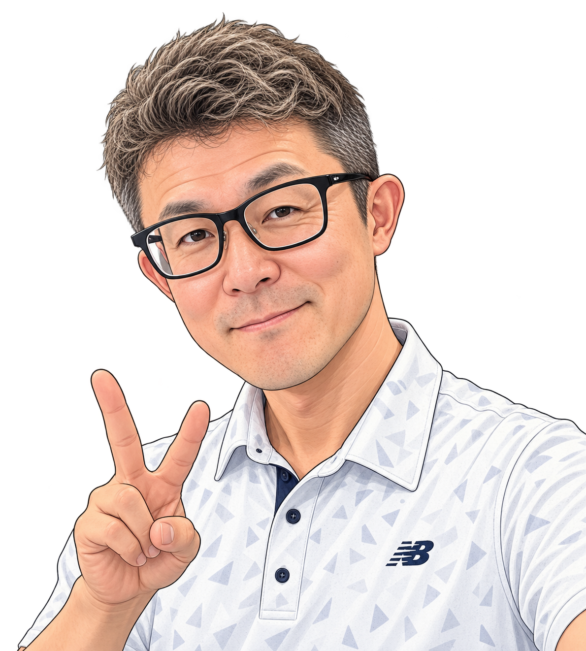 笑顔でピースサインをする店主のおっきー